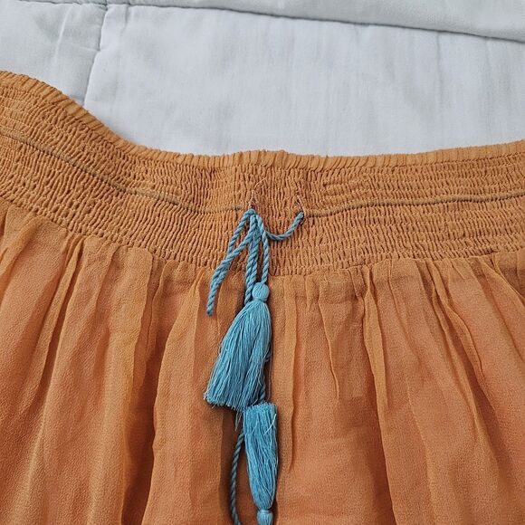 Sundance Skirt Medium Coral Orange Silk Embroidered Floral Tassels Mini Boho - Picture 4 of 9